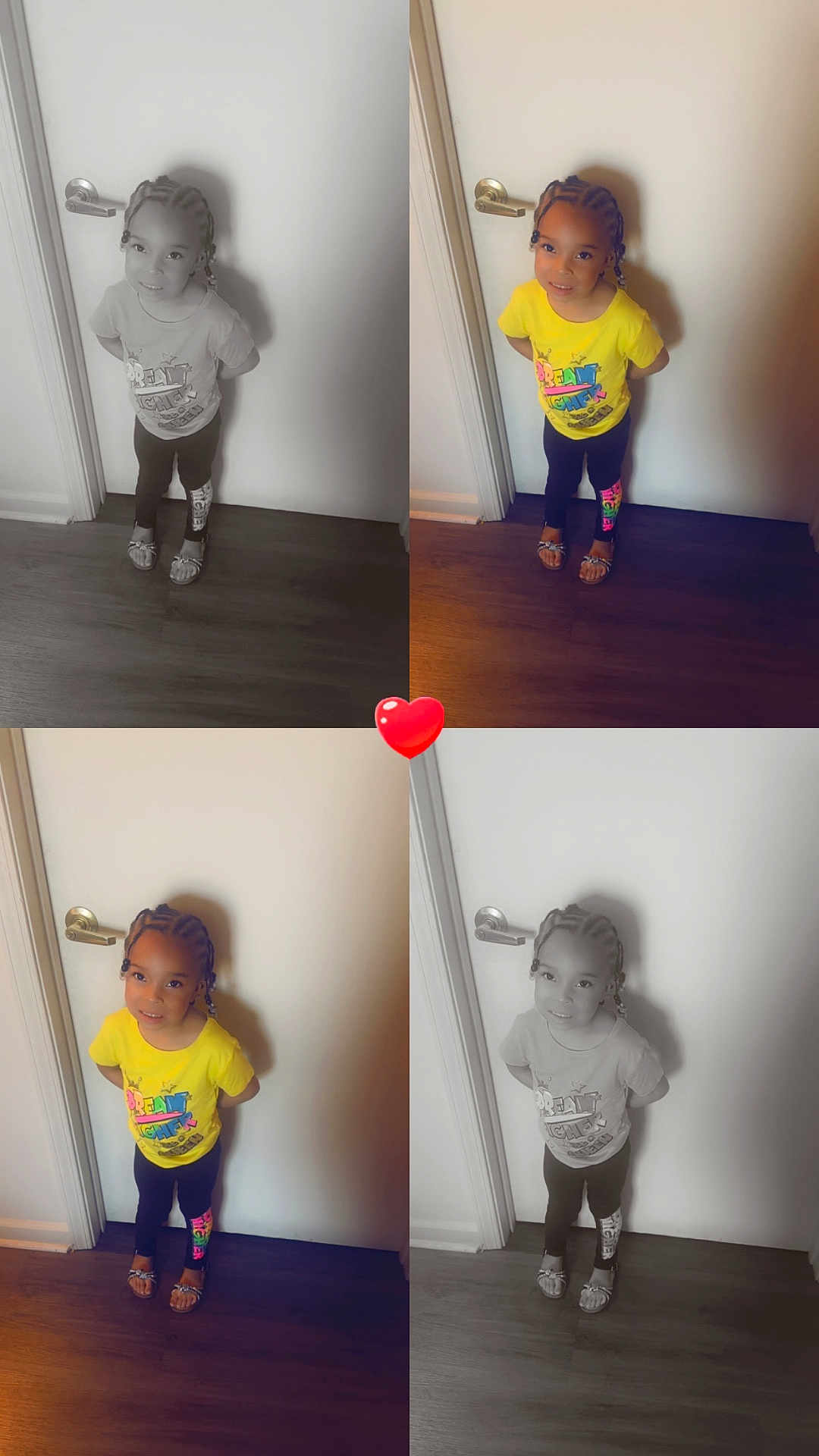 Diamond Civils joined the competition — help win amazing prizes! child, door, yellow_shirt, leggings, sandals, floor, wall, smile, standing, braided_hair, indoor, portrait, color_variation, black_and_white, heart_emoji, happy, cute, person, young, casual_clothing