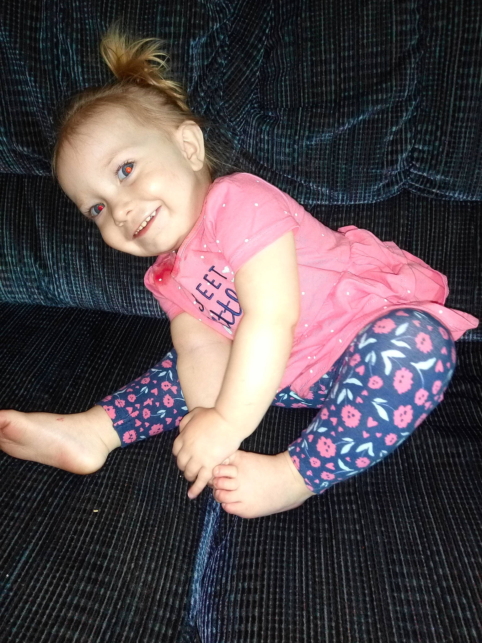 Victoria joined the competition — help win amazing prizes! arm, baby, cheek, child, child_model, fun, joy, leg, pattern, person, pink, sitting, skin, smile, toddler