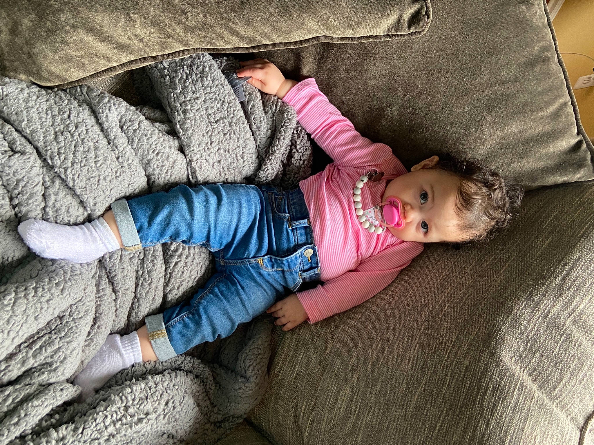 Bailee joined the competition — help win amazing prizes! baby, baby_products, baby_toddler_clothing, child, comfort, denim, finger, hand, human_body, jeans, leg, linens, magenta, mammal, pattern, person, sleeve, toddler, tree, vertebrate