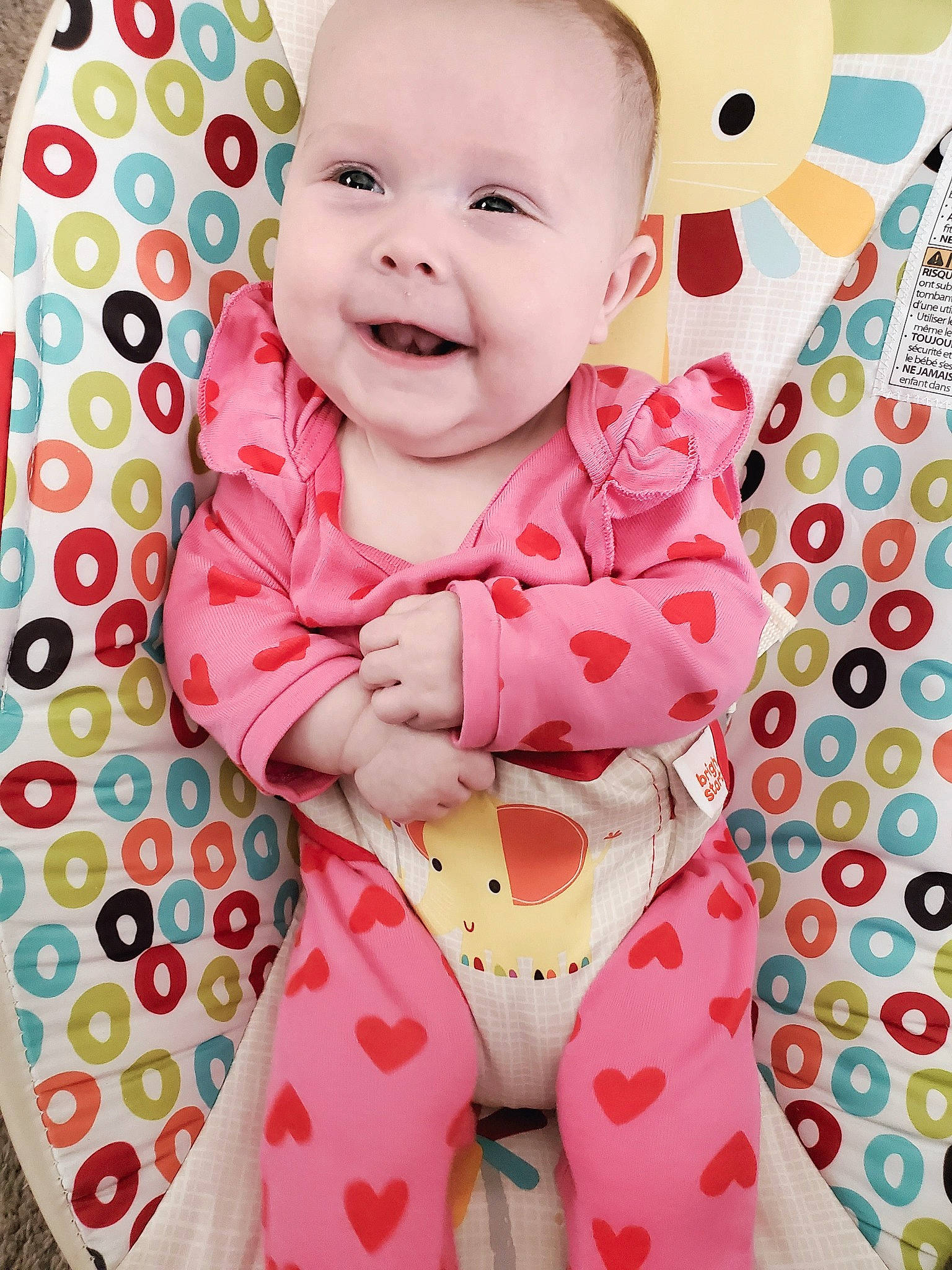 Josephine is registered to the contest to win money with this photo: baby, baby_products, baby_toddler_clothing, beauty, cheek, child, collar, happy, head, linens, magenta, pattern, person, pink, skin, sleeve, smile, t_shirt, textile, toddler