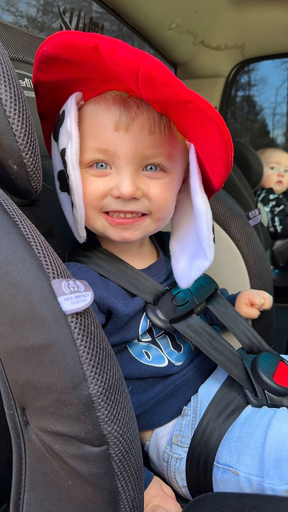 Zaydon is registered to the contest to win money with this photo: auto_part, baby_carriage, baby_products, car_seat, car_seat_cover, electric_blue, event, face, fun, happy, hat, headgear, headwear, joy, luxury_vehicle, motor_vehicle, person, personal_protective_equipment, product, seat_belt