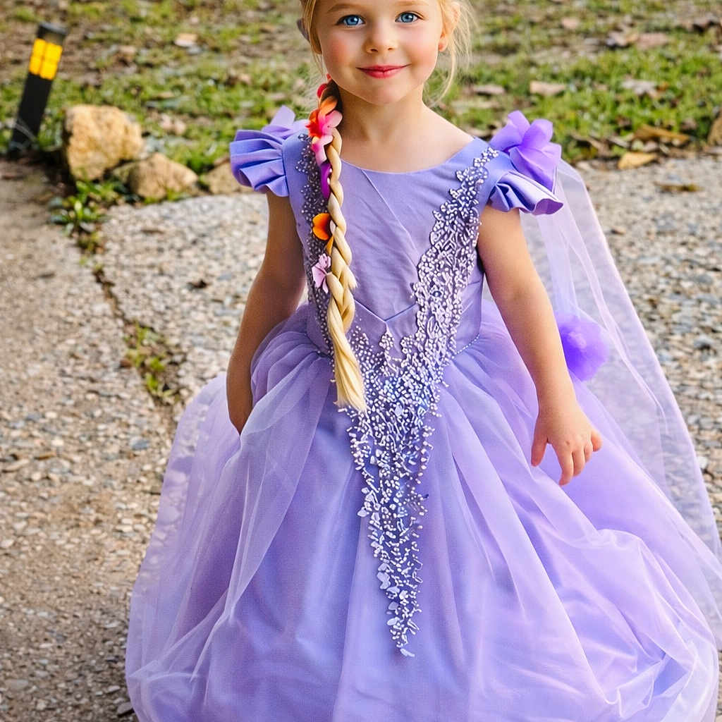 Sawyer Blake joined the competition — help win amazing prizes! beading, blue_eyes, braid, child, fairy_tale, girl, grass, gravel, hand, happy, outdoor, path, ponytail, portrait, princess_dress, purple_dress, smile, sunlight, tulle, young_child