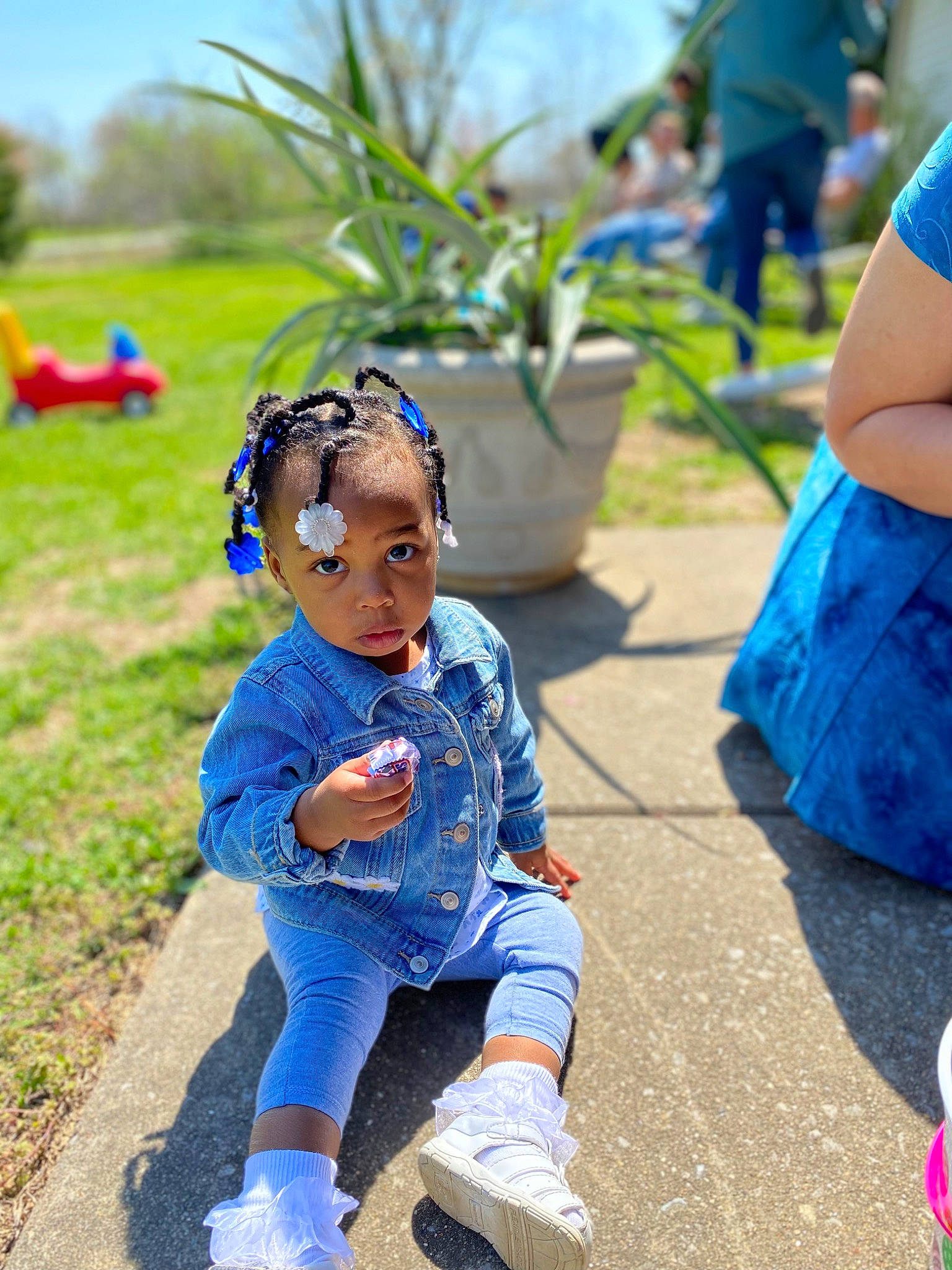 Zaylani joined the competition — help win amazing prizes! baby, baby_toddler_clothing, blue, child, electric_blue, event, fun, garden, grass, green, happy, lawn, leisure, person, plant, play, recreation, sitting, soil, toddler