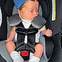 Laramie is registered to the contest to win money with this photo: baby, infant, car_seat, blue_hat, white_socks, safety_harness, child, newborn, seat_belt, car_safety, cute, small_hands, small_feet, looking_sideways, indoor, fabric, padding, black_and_grey, newborn_clothing, baby_gear