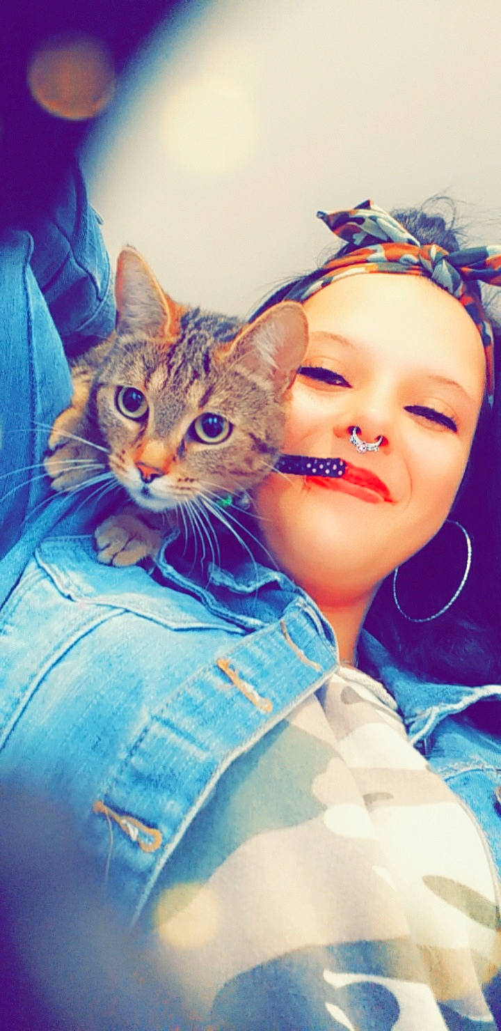 Mina participe au concours pour gagner de l'argent avec cette photo : blue, carnivore, cat, cheek, child, ear, eye, facial_expression, felidae, happy, kitten, nose, play, skin, small_to_medium_sized_cats, smile, tabby_cat, toddler, whiskers