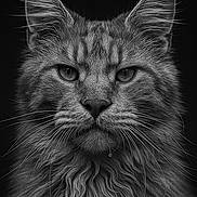 Moufassa participe au concours pour gagner de l'argent avec cette photo : cat, close_up, portrait, fluffy_fur, whiskers, black_background, intense_eyes, animal, feline, detailed_texture, monochrome, majestic, headshot, pet, fur, muzzle, ears, mustache, wild, focus
