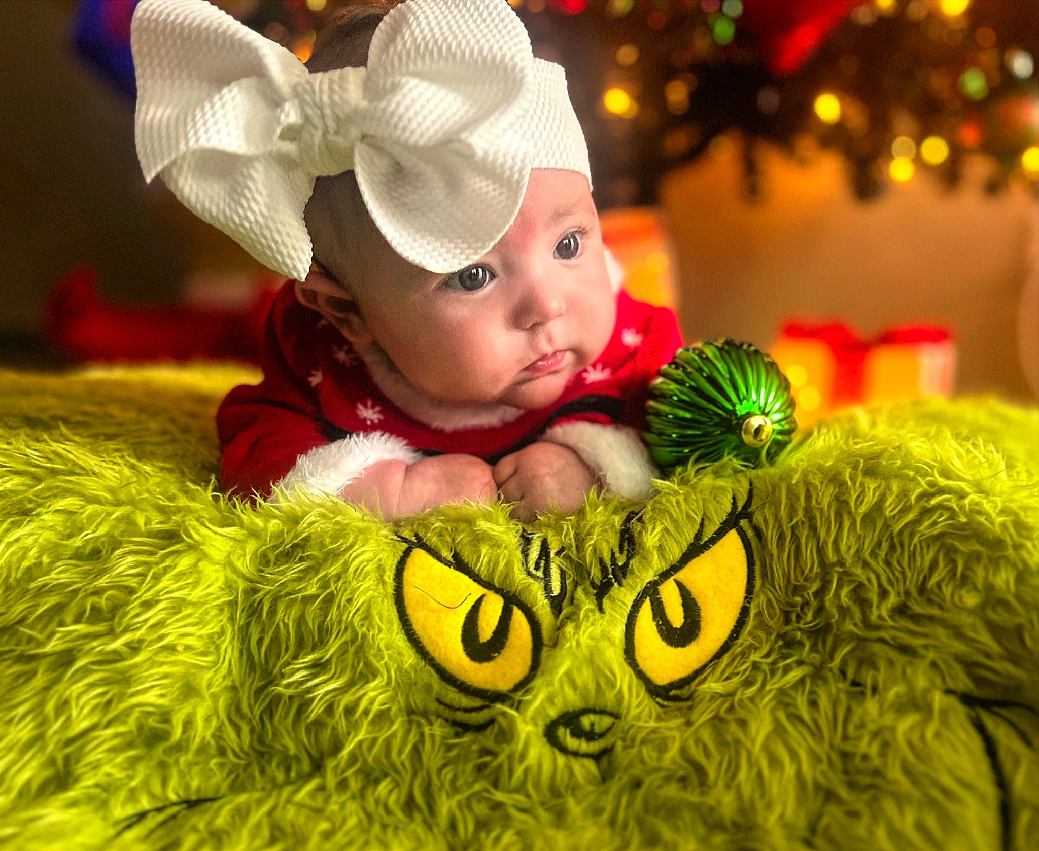 Saylor joined the competition — help win amazing prizes! baby, baby_toddler_clothing, child, christmas, costume_hat, event, eye, fictional_character, fun, fur, grass, happy, head, headwear, holiday, light, linens, people_in_nature, person, plant