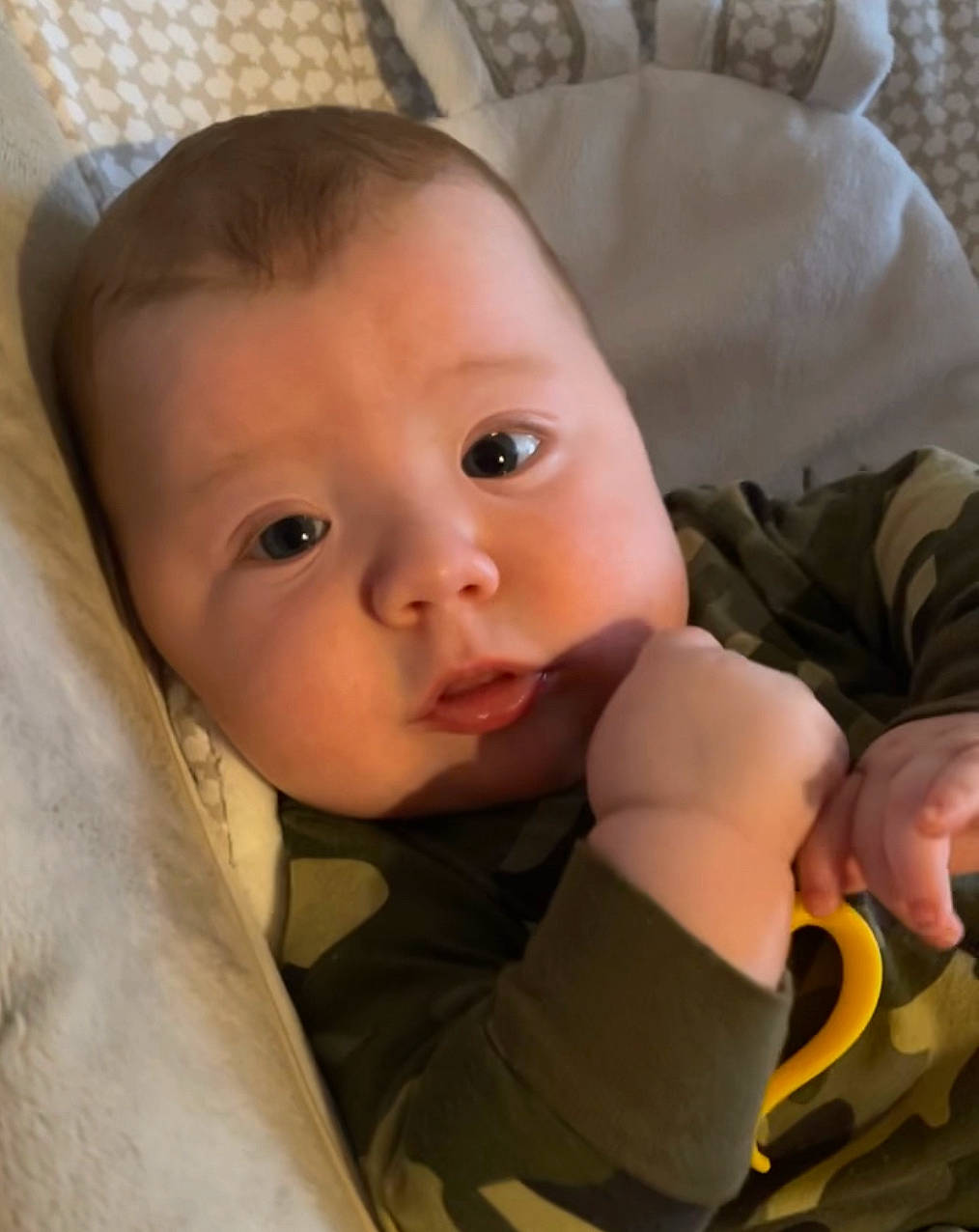 Ashton is registered to the contest to win money with this photo: baby, baby_toddler_clothing, cheek, chin, comfort, ear, eye, eyebrow, eyelash, finger, gesture, happy, head, iris, lip, mouth, nose, person, skin, thumb