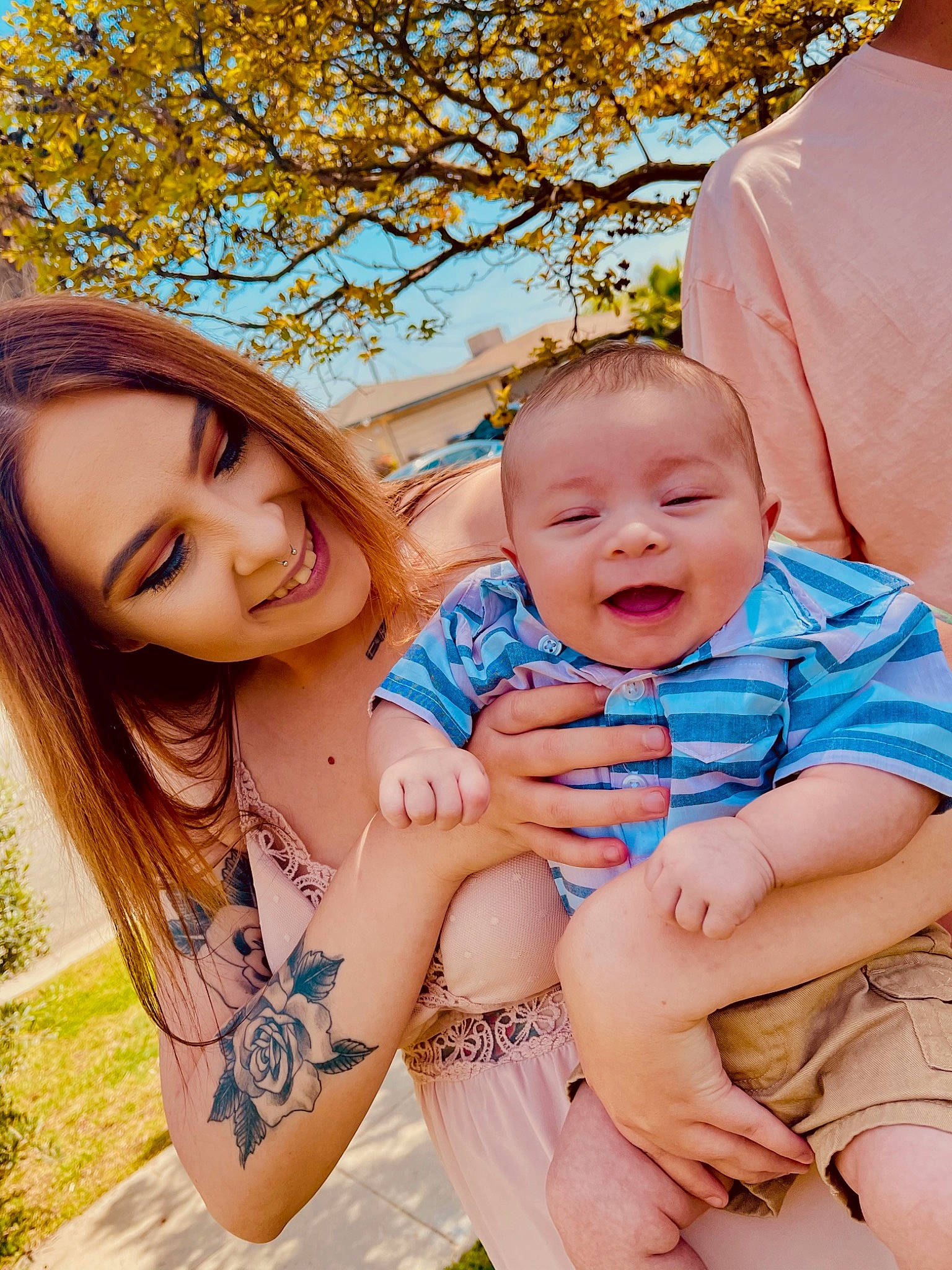 Easton is registered to the contest to win money with this photo: baby, baby_toddler_clothing, eye, face, flash_photography, gesture, grass, green, happy, jewellery, joy, leisure, people, people_in_nature, person, photograph, plant, skin, smile, toddler