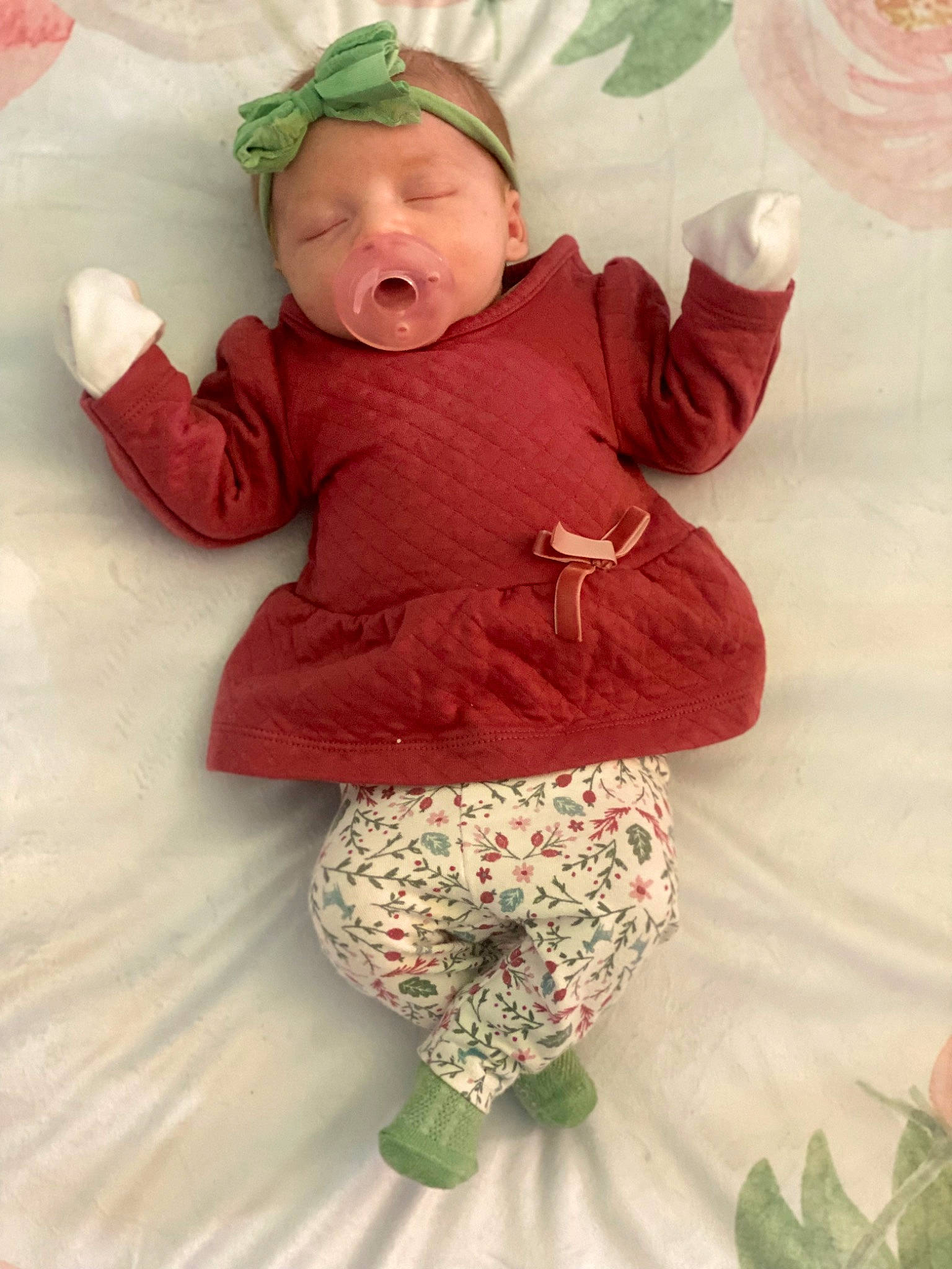 Everlee joined the competition — help win amazing prizes! baby, baby_toddler_clothing, child, comfort, flooring, green, happy, headwear, human_leg, leg, linens, magenta, pajamas, pattern, person, pink, room, sleeve, sock, textile