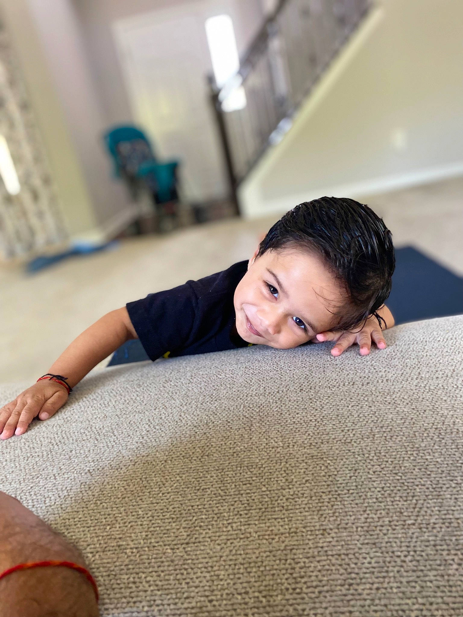 Arihant is registered to the contest to win money with this photo: bedding, bedroom, black_hair, carpet, child, comfort, flash_photography, floor, flooring, happy, hardwood, human_leg, joy, leisure, linens, person, room, shoulder, sitting, skin