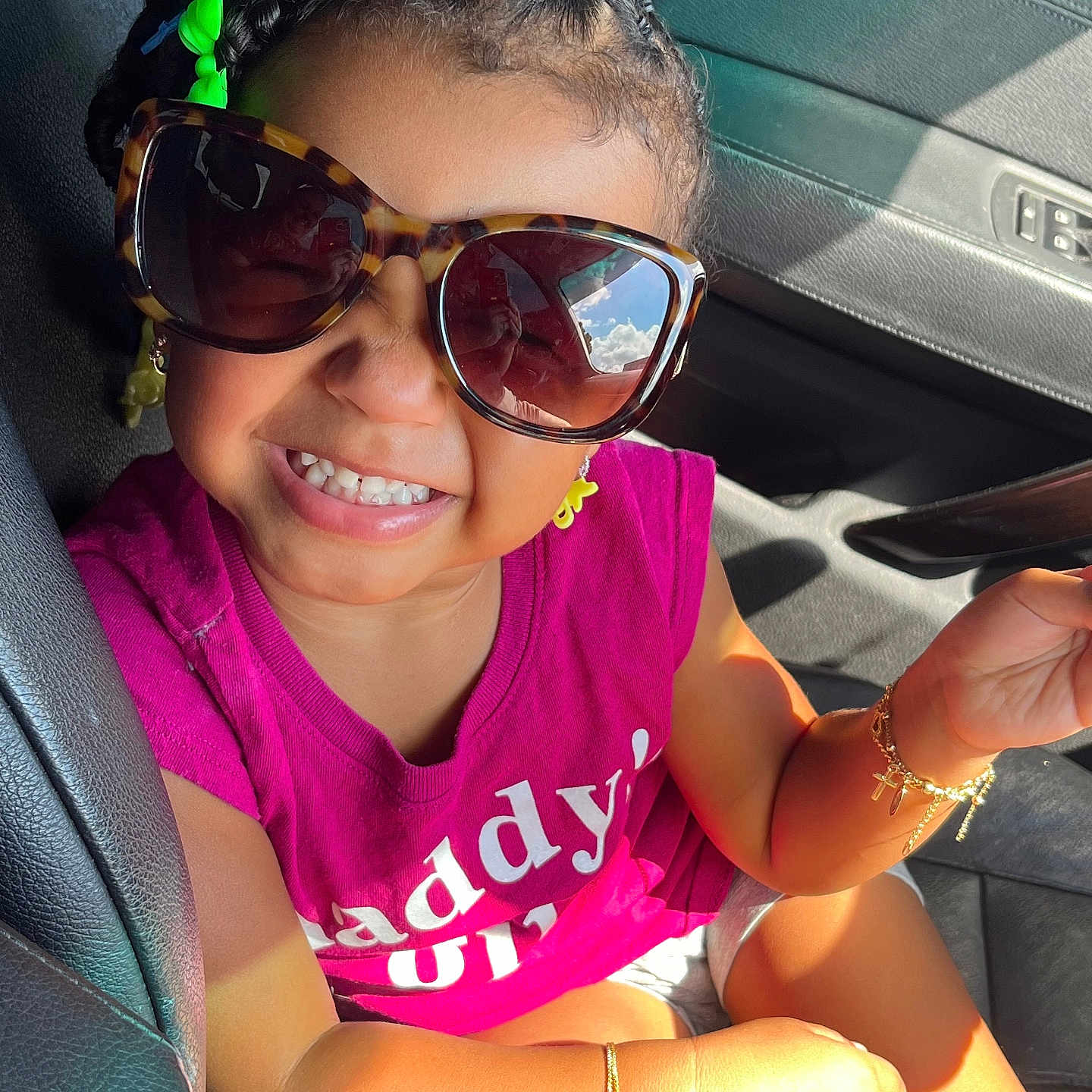 Jaylah joined the competition — help win amazing prizes! accessories, bracelet, child, clothing, earring, face, female, girl, glasses, hair, happy, head, jewelry, necklace, person, photography, portrait, sunglasses, t_shirt, wristwatch
