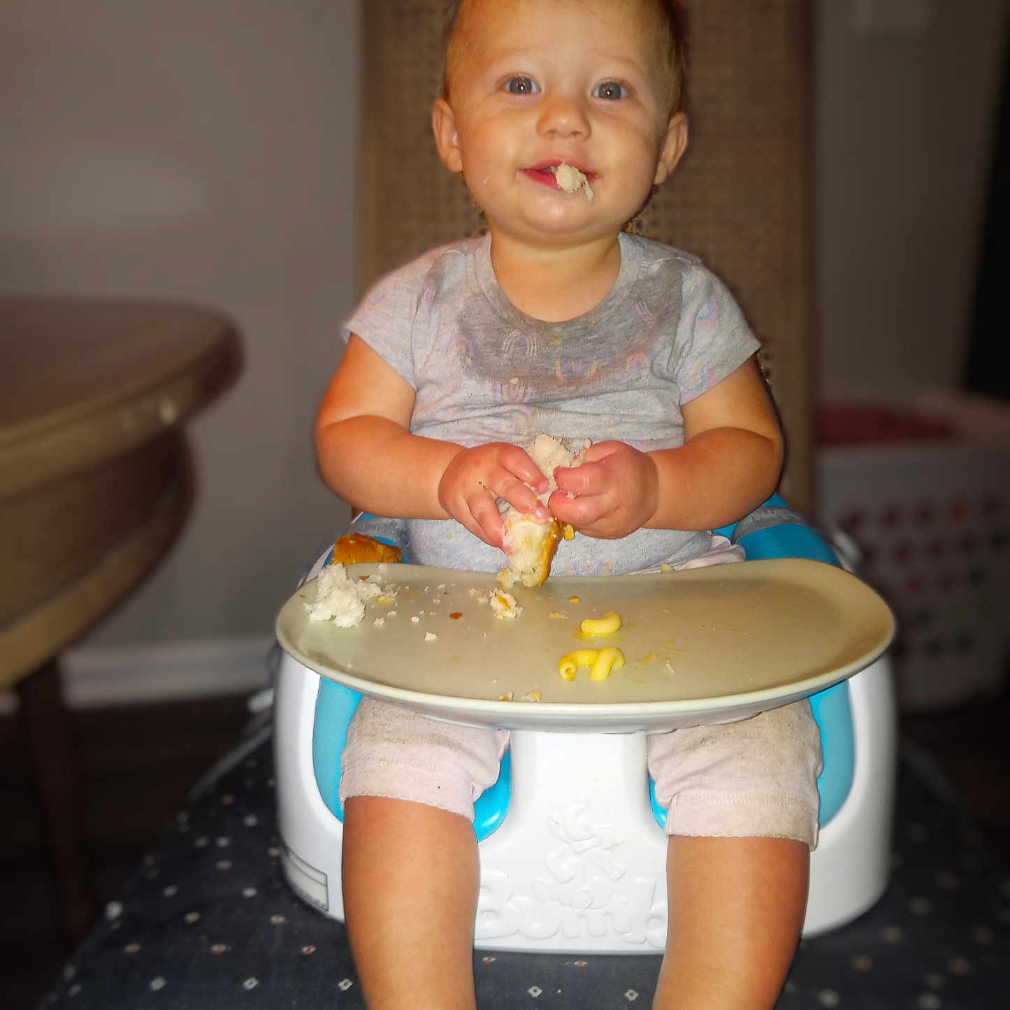 Briley is registered to the contest to win money with this photo: baby, bathroom, bodypart, bread, cutlery, face, finger, food, fork, hand, head, indoors, meal, person, photography, plate, portrait, potty, room, toilet