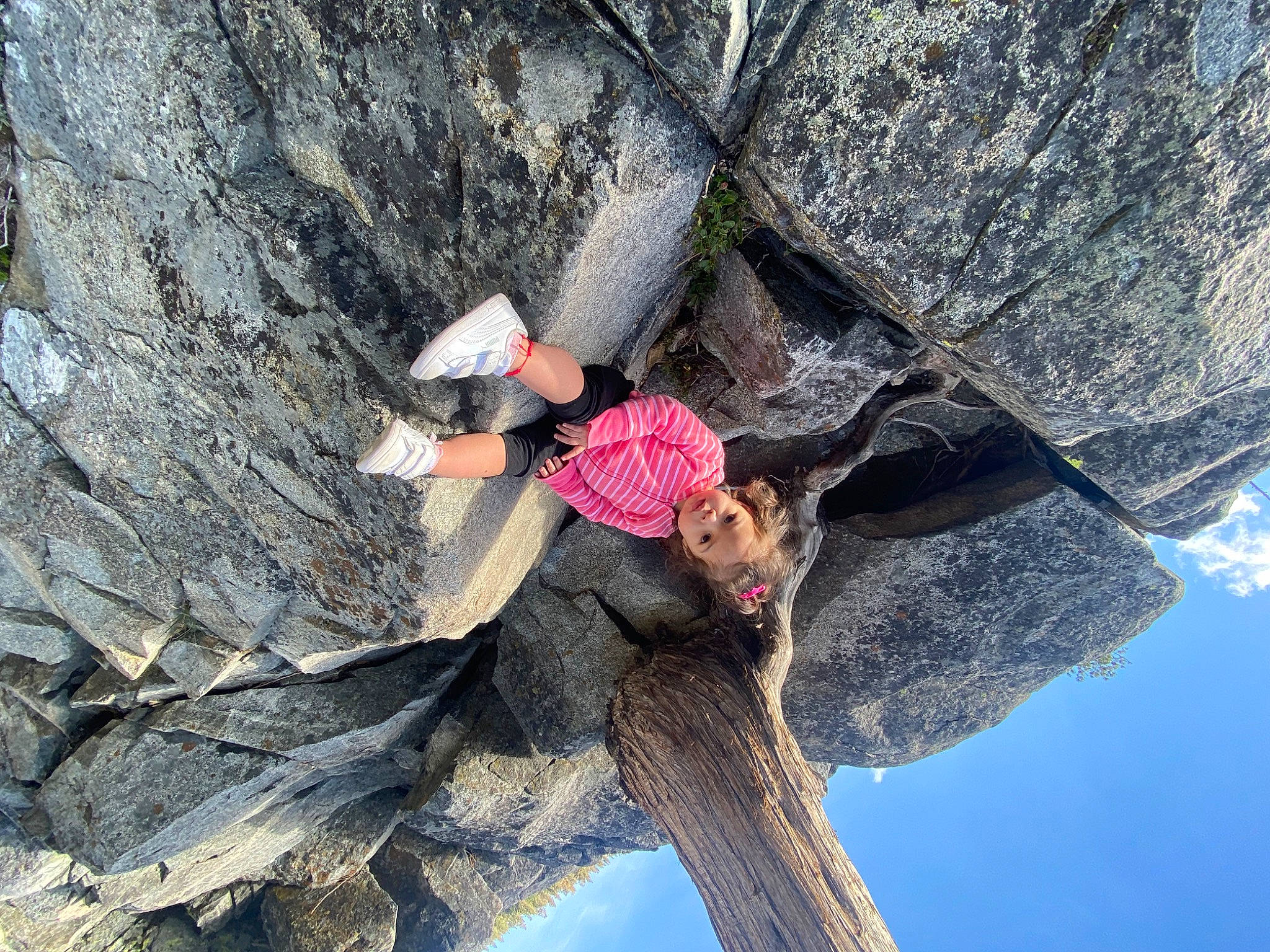 Zaniyah is registered to the contest to win money with this photo: bedrock, climbing, cloud, formation, geology, leg, leisure, mountaineer, organism, outcrop, person, plant, recreation, rock, rock_climbing_equipment, rope, sky, sport_climbing, tree, trunk