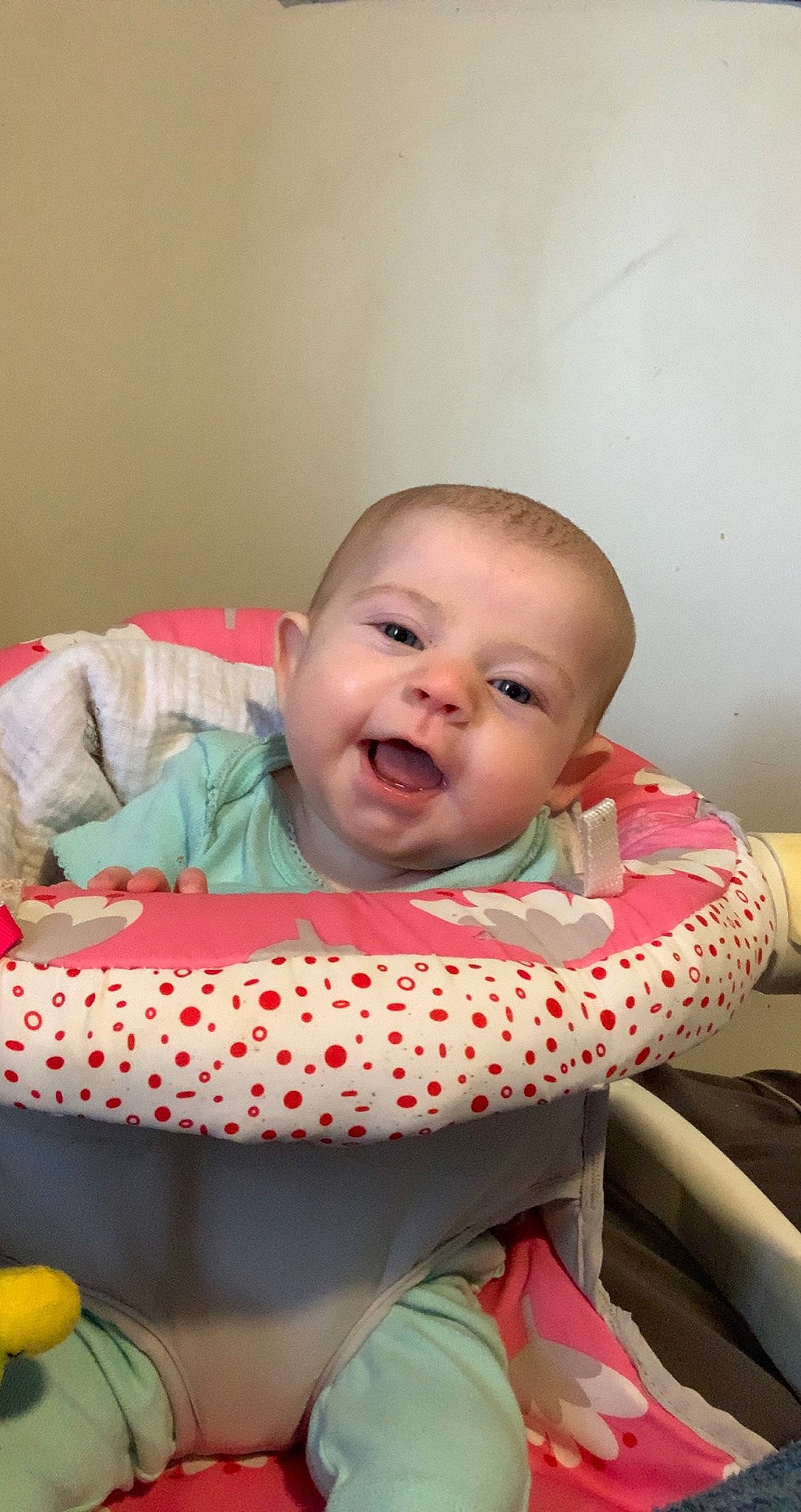 Elaina joined the competition — help win amazing prizes! baby, baby_products, baby_safety, baby_toddler_clothing, chair, cheek, child, comfort, eye, face, fruit, fun, happy, iris, mouth, person, sitting, skin, sleeve, smile