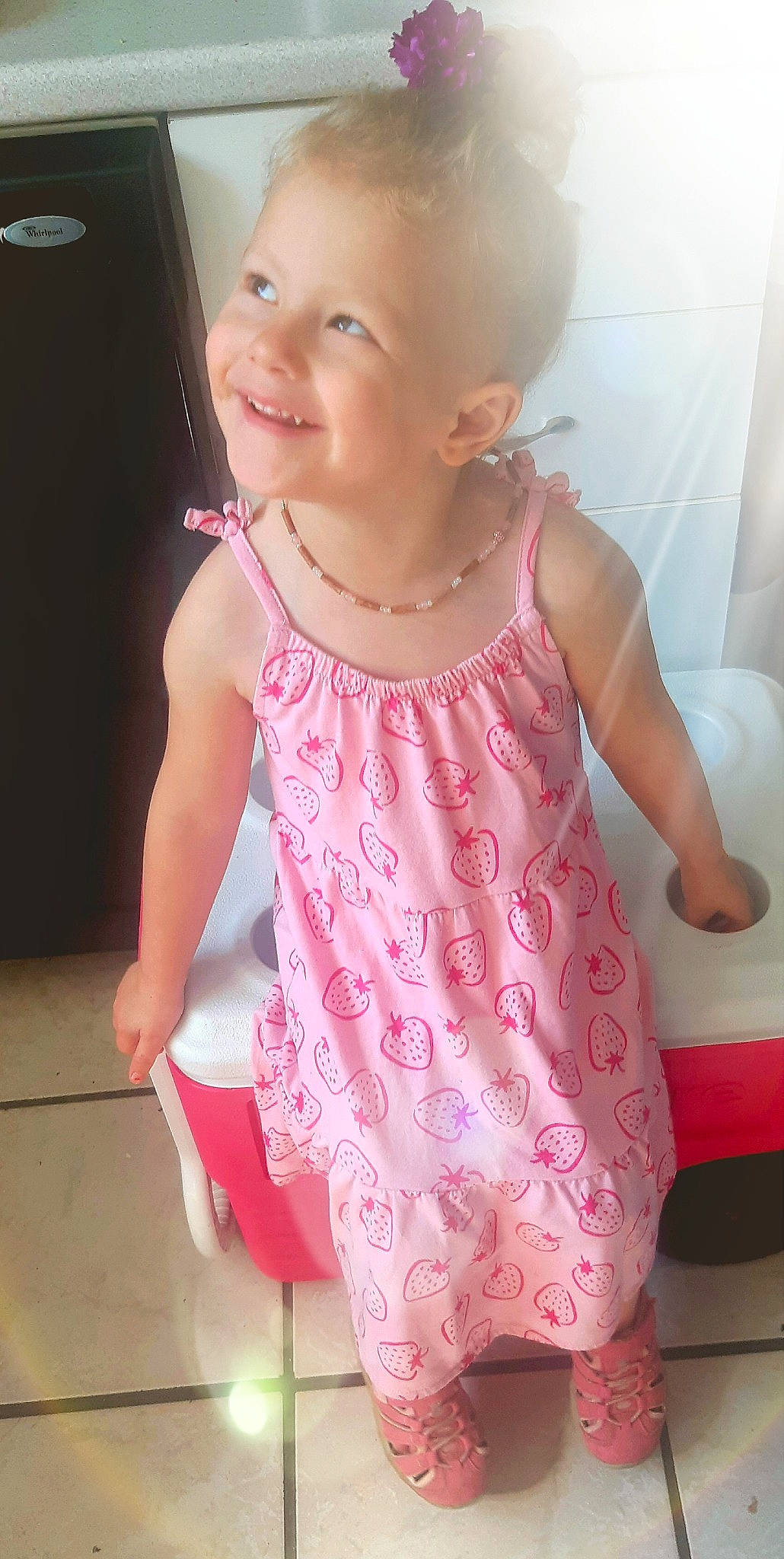 Mylah participe au concours pour gagner de l'argent avec cette photo : baby_toddler_clothing, cheek, child, eye, face, gesture, happy, head, joint, joy, magenta, neck, one_piece_garment, person, pink, shoulder, skin, sleeve, smile, t_shirt