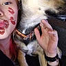 Eva joined the competition — help win amazing prizes! person, dog, face, lipstick_kiss_marks, collar, hand, cuddle, indoor, closeup, pet, affection, casual_clothing, watch, bracelet, expression, animal, portrait, human_animal_interaction, furniture, relaxed