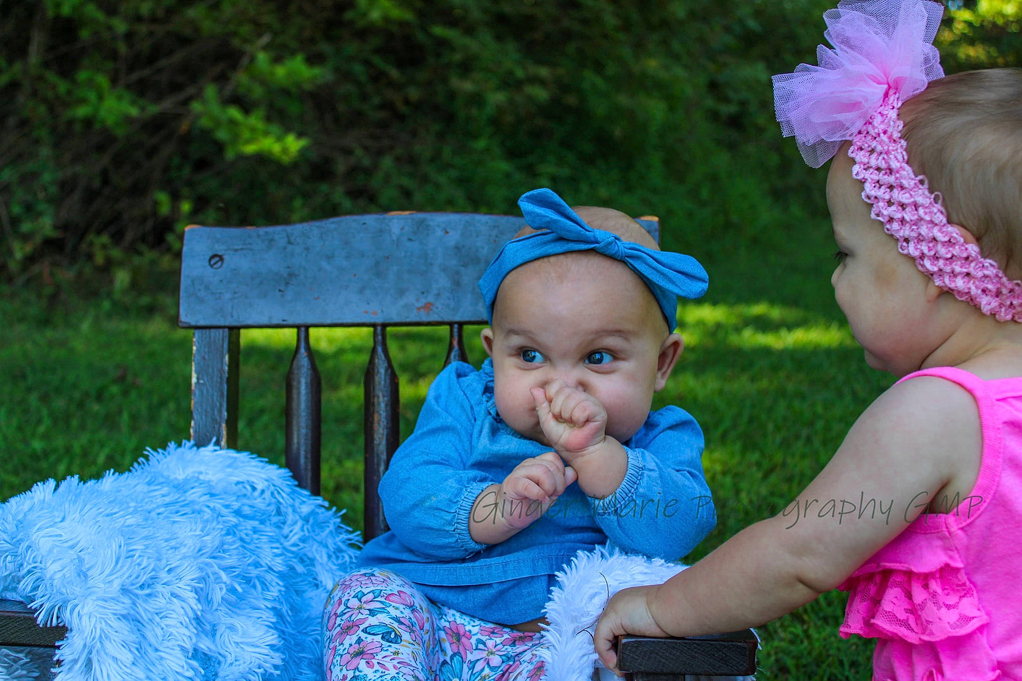 Aryana joined the competition — help win amazing prizes! baby, baby_toddler_clothing, blue, child, dress, fashion_accessory, grass, hair_accessory, happy, headband, headgear, people, person, photography, pink, plant, sitting, smile, summer, toddler