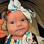 Sosie joined the competition — help win amazing prizes! baby, infant, face, headband, blue_eyes, car_seat, pacifier, clothing, starfish_pattern, closeup, cute, child, person, seatbelt, white_clothing, patterned_fabric, indoor, young, expression, adorable