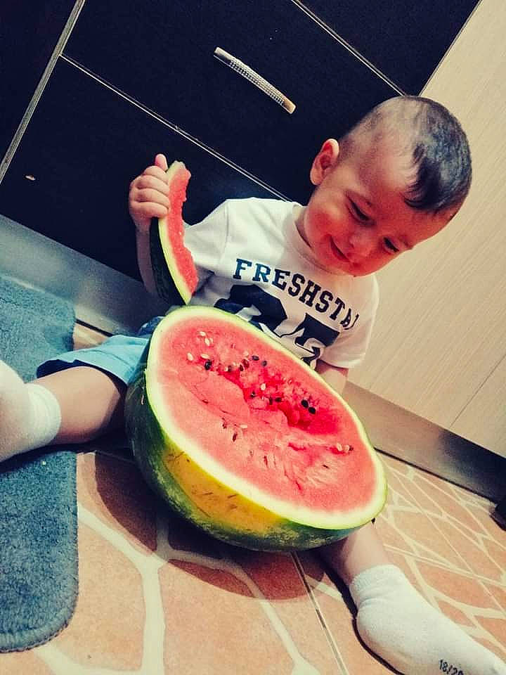 Fabian Adrian joined the competition — help win amazing prizes! accessory_fruit, child, citrullus, flesh, flooring, food, fruit, fun, happy, head, ingredient, local_food, melon, natural_foods, peach, person, produce, seedless_fruit, superfood, toddler