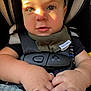 Cade joined the competition — help win amazing prizes! baby, child, car_seat, safety_harness, hands, face, sunlight, clothing, infant, seatbelt, closeup, cute, expression, skin, person, young_child, indoor, seat, head_support, holding