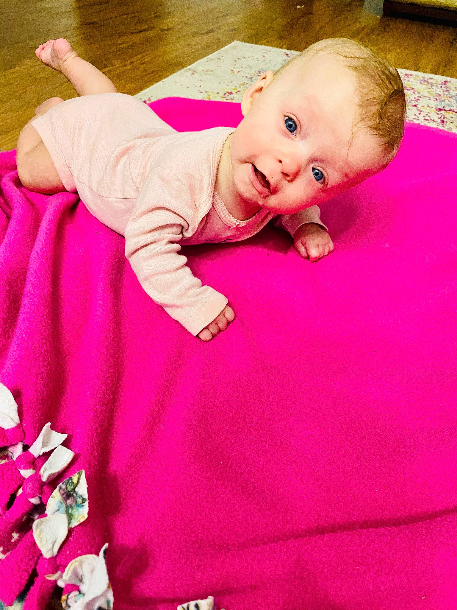 Tatum is registered to the contest to win money with this photo: baby, baby_products, cheek, child, magenta, person, pink, product, skin, smile, textile, toddler