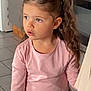 Lyah a rejoint le concours — aidez-le/la à gagner de superbes lots ! appliance, cabinet, casual_wear, child, curious_expression, cute, daylight, floor_tiles, girl, home, indoors, kitchen, long_hair, natural_light, person, pigtails, pink_clothing, portrait, standing, young_child