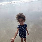 Marni is registered to the contest to win money with this photo: barefoot, beach, candid, child, curly_hair, dress, girl, hair, happy, ocean, outdoor, playing, polka_dot_dress, running, sand, screenshot, shoreline, smiling, water, waves
