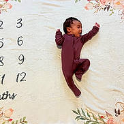Alaya is registered to the contest to win money with this photo: baby, infant, onesie, milestone_blanket, floral_pattern, month_marker, decorative_ring, smiling, lying_down, celebration, cute, child, portrait, happy, newborn, baby_photography, soft_texture, pink_flowers, white_background, cozy