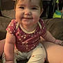 Sage joined the competition — help win amazing prizes! baby, child, smiling, indoor, playpen, toy, purple_shirt, white_pants, polka_dot, patterned_clothing, sitting, happy, cute, face, feet, hand, cozy, home, infant, portrait