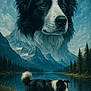 Snoopy a rejoint le concours — aidez-le/la à gagner de superbes lots ! dog, border_collie, mountains, lake, forest, trees, sky, clouds, water, reflection, path, nature, outdoor, animal, portrait, landscape, majestic, walking, canine, scenic