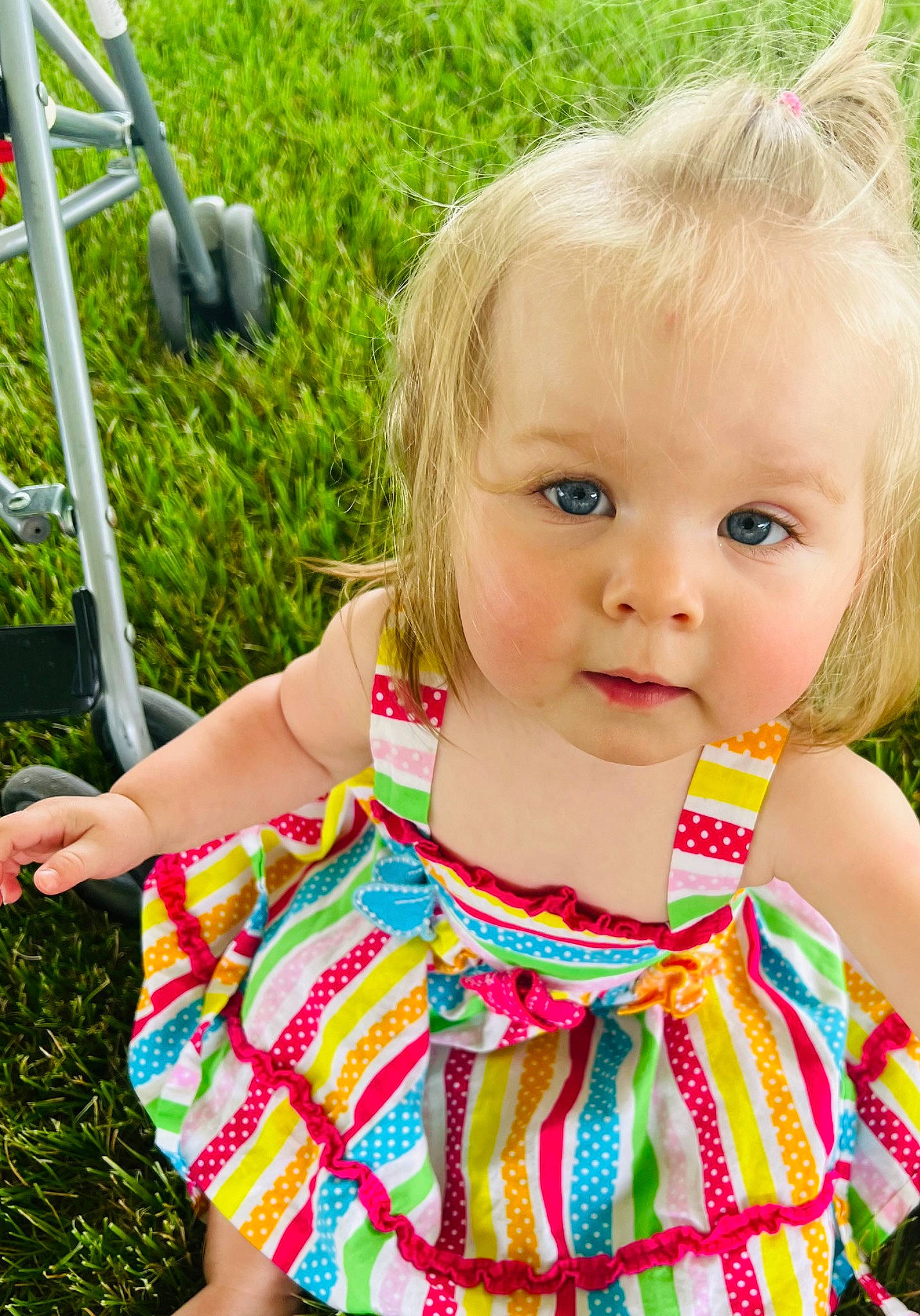 Eden joined the competition — help win amazing prizes! baby_toddler_clothing, blond, child, day_dress, dress, facial_expression, fun, grass, green, hair, happy, head, pattern, people_in_nature, person, pink, plant, skin, summer, toddler