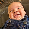 Gunner joined the competition — help win amazing prizes! baby, child, smile, face, denim, overalls, clothing, happy, portrait, closeup, cute, infant, skin, cheeks, person, indoors, warm, expression, head, eyes