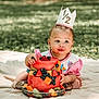 baby, child, crown, watermelon, fruit, cake, outdoor, blanket, grass, cute, smiling, summer, picnic, food, colorful, portrait, sitting, playful, celebration, nature