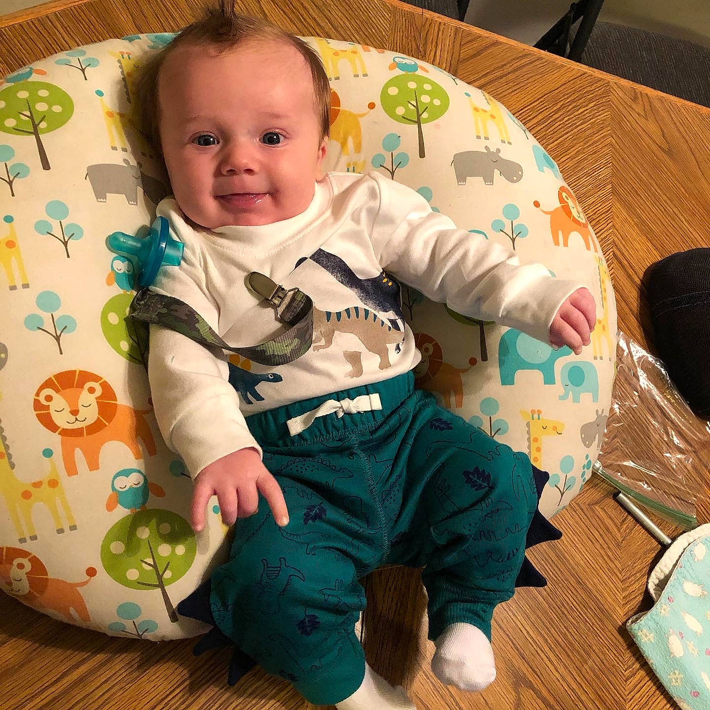 Greysen joined the competition — help win amazing prizes! baby, baby_toddler_clothing, child, pajamas, person, play, sitting, sleeve, smile, toddler, tummy_time