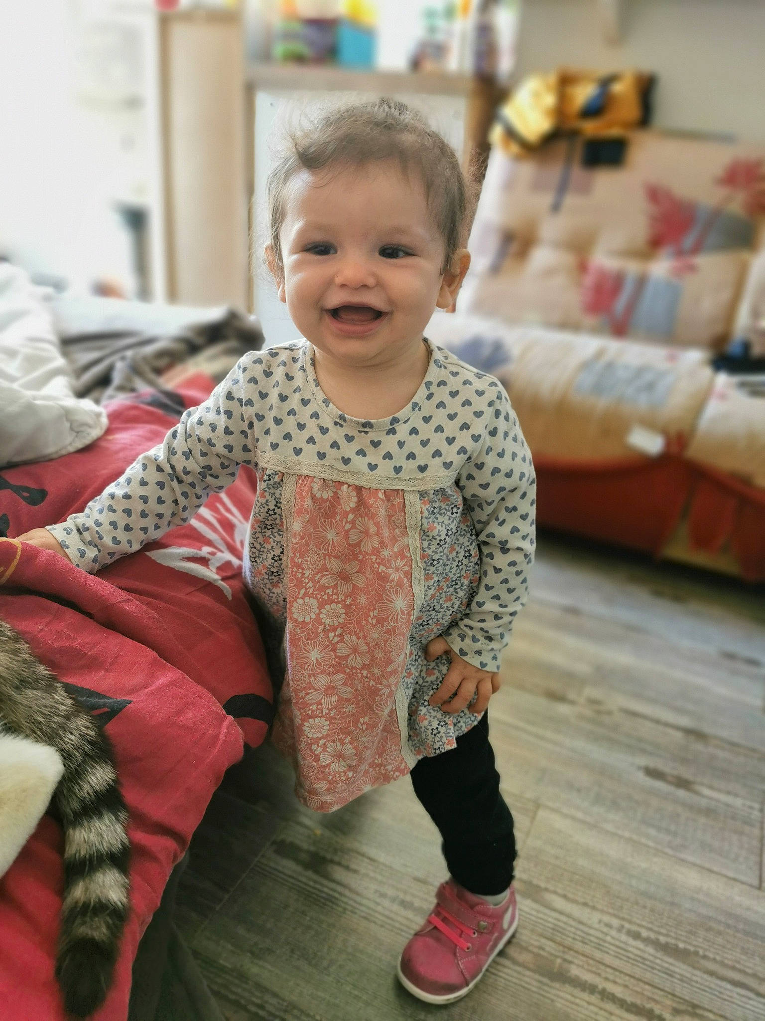 Molly participe au concours pour gagner de l'argent avec cette photo : baby, baby_toddler_clothing, beauty, cheek, child, footwear, head, joy, outerwear, pajamas, pattern, person, pink, play, shoe, skin, sleeve, smile, sweater, t_shirt