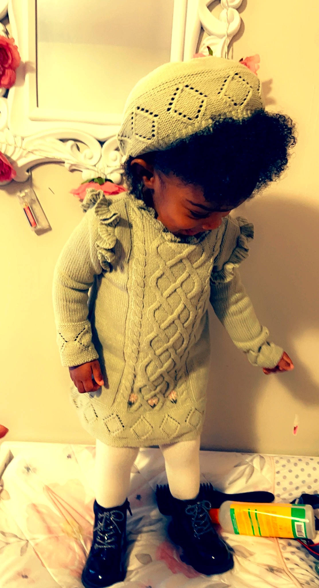 Chanel joined the competition — help win amazing prizes! baby_toddler_clothing, cap, child, fashion_accessory, fashion_design, flooring, fur, glove, helmet, human_leg, jacket, knit_cap, outerwear, pattern, person, personal_protective_equipment, sleeve, textile, toddler, wool