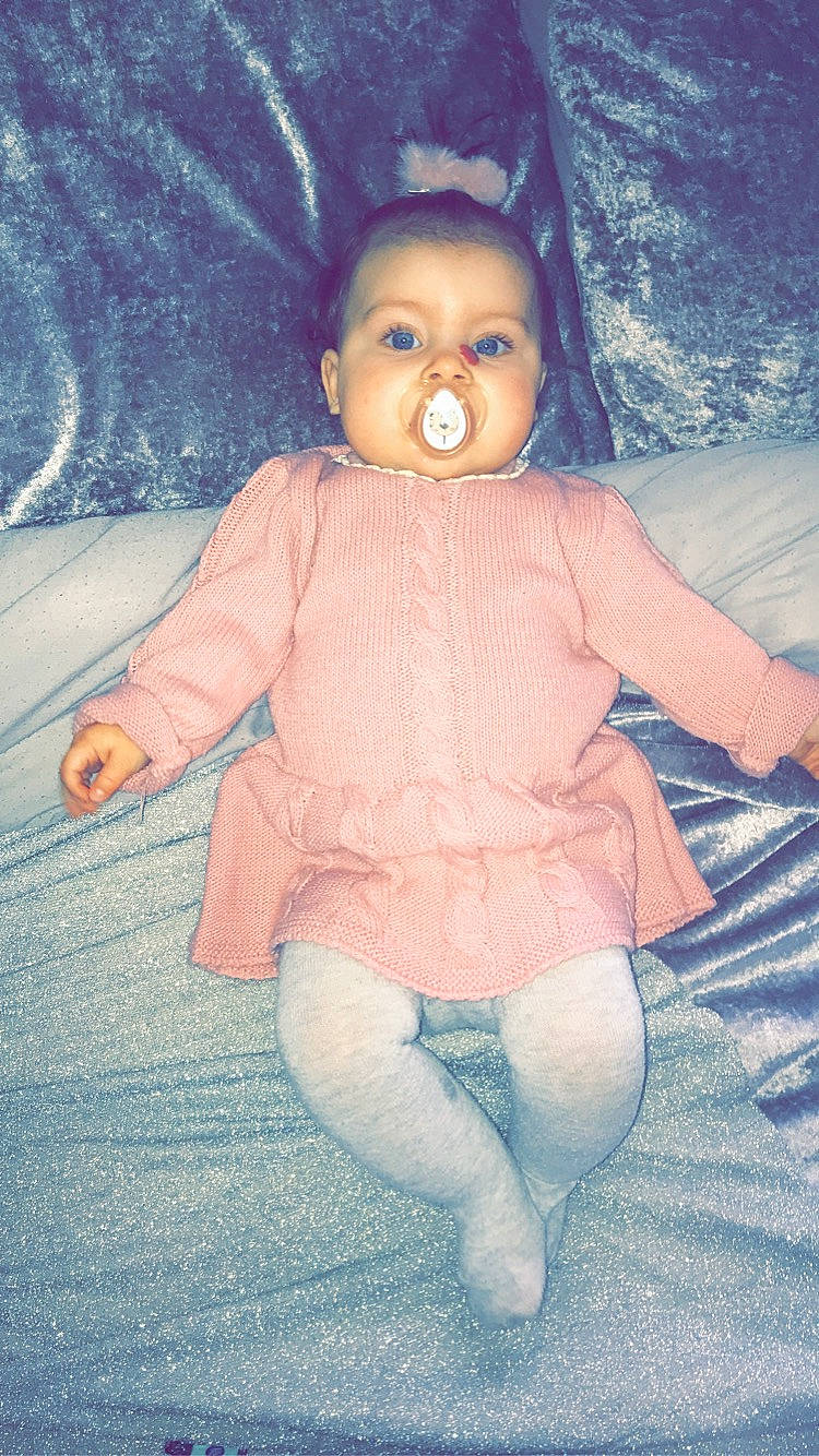 Ellie-mai is registered to the contest to win money with this photo: baby, cheek, child, face, head, joy, person, pink, skin, smile, toddler