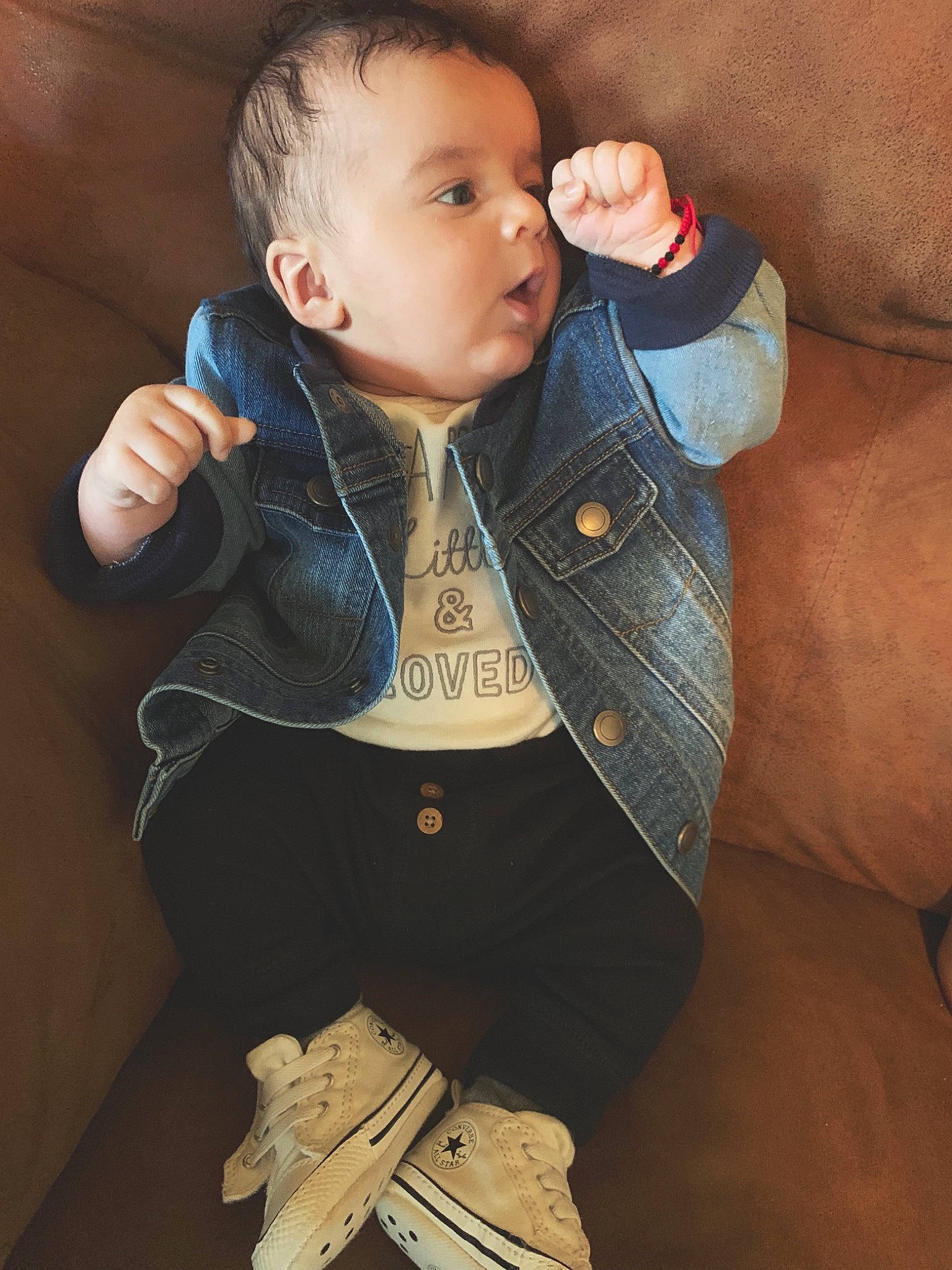 Brandon Lee joined the competition — help win amazing prizes! arm, baby, cheek, child, denim, ear, jacket, neck, outerwear, person, toddler