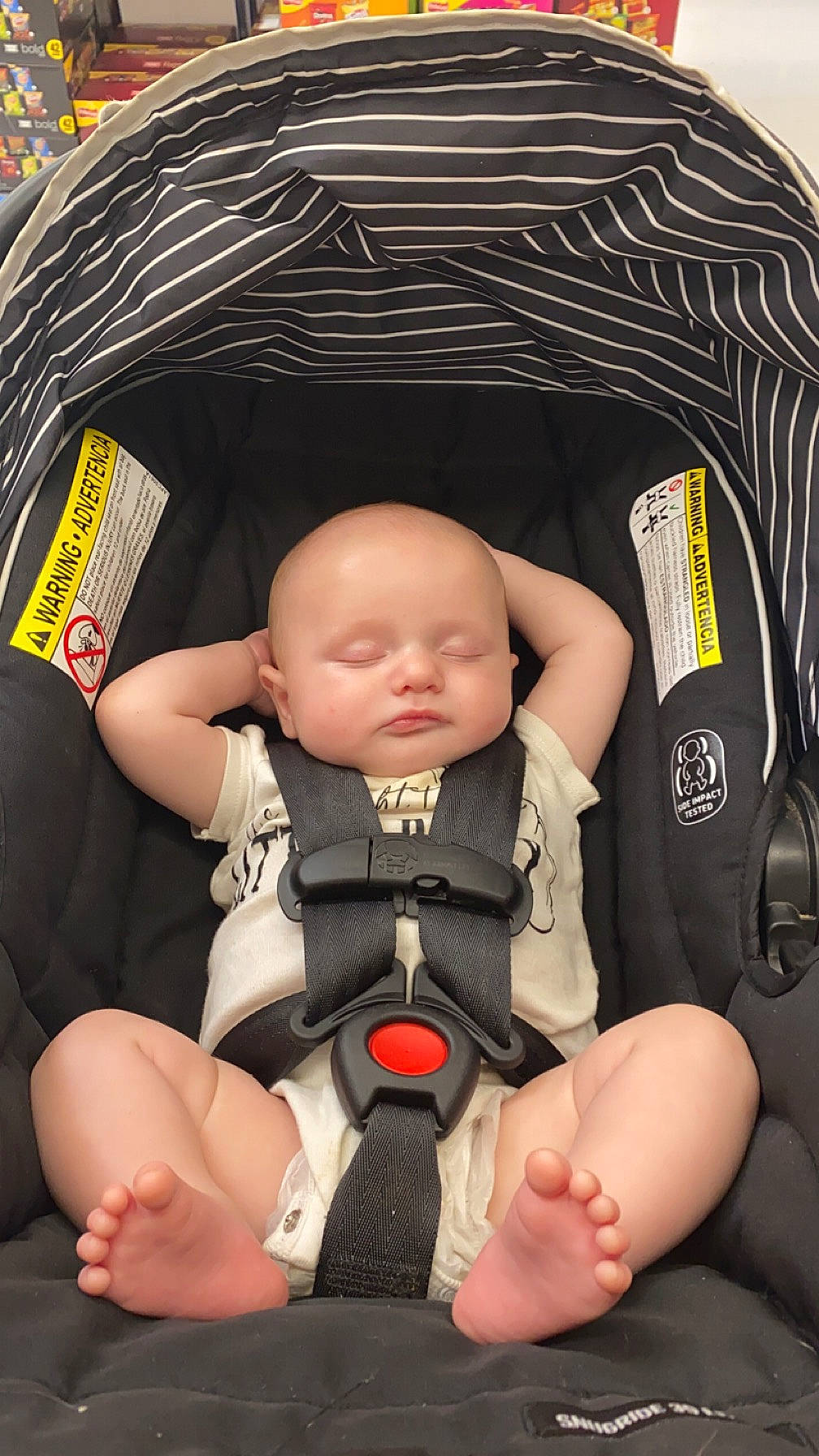 Cash joined the competition — help win amazing prizes! baby, baby_carriage, baby_products, baby_safety, baby_toddler_clothing, bag, car_seat, child, comfort, hand, human_leg, knee, lap, nail, person, product, service, sitting, thigh, thumb