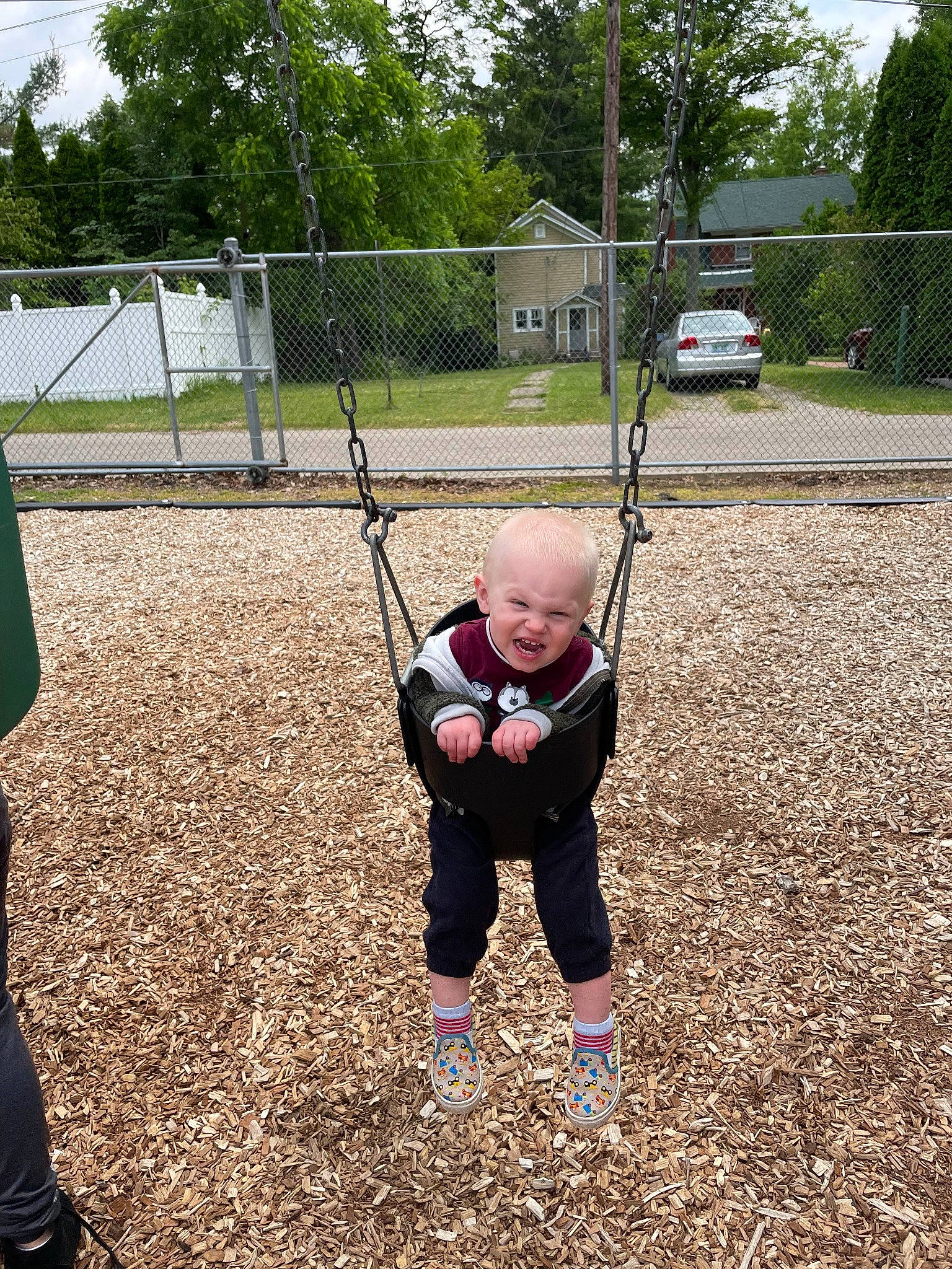 Dawson joined the competition — help win amazing prizes! baby, car, city, fun, grass, happy, leisure, outdoor_play_equipment, people_in_nature, person, plant, play, playground, playing_sports, recreation, sky, smile, soil, swing, toddler