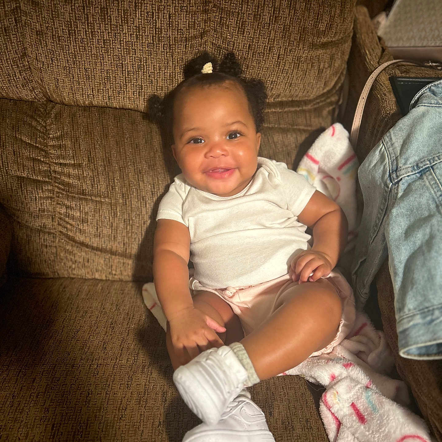 Adaya is registered to the contest to win money with this photo: baby, chair, clothing, couch, cushion, face, footwear, furniture, happy, head, homedecor, hosiery, pants, person, photography, portrait, shoe, shorts, sitting, smile