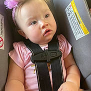 Jocelynn is registered to the contest to win money with this photo: baby, child, car_seat, headband, pink, flower, straps, safety, seatbelt, infant, cute, chubby, gaze, clothing, toddler, indoor, person, skin, face, hand