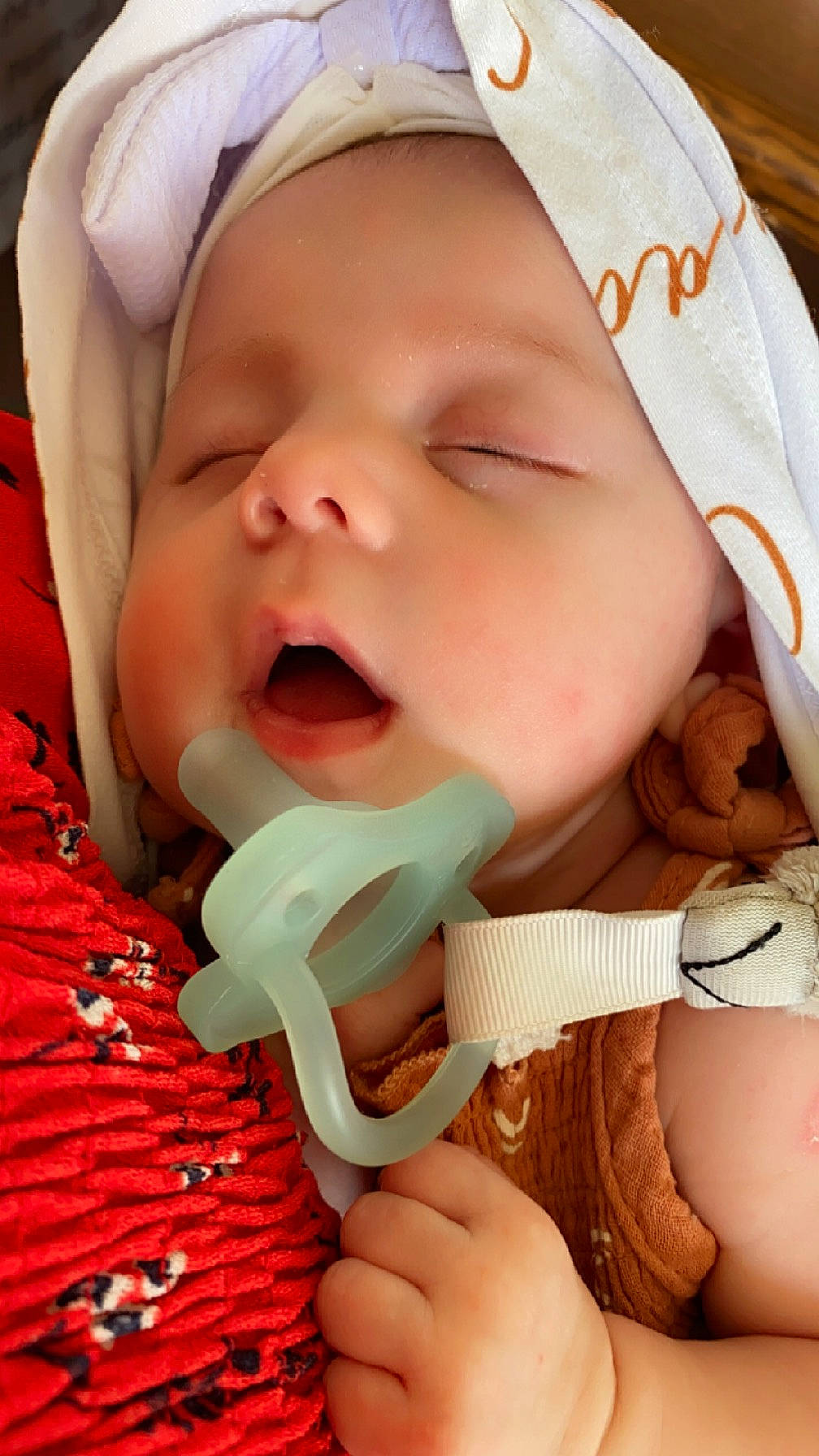 Callie joined the competition — help win amazing prizes! baby, baby_sleeping, baby_toddler_clothing, cheek, child, comfort, eye, face, facial_expression, finger, gesture, happy, headwear, lip, mouth, nose, person, pink, skin, smile