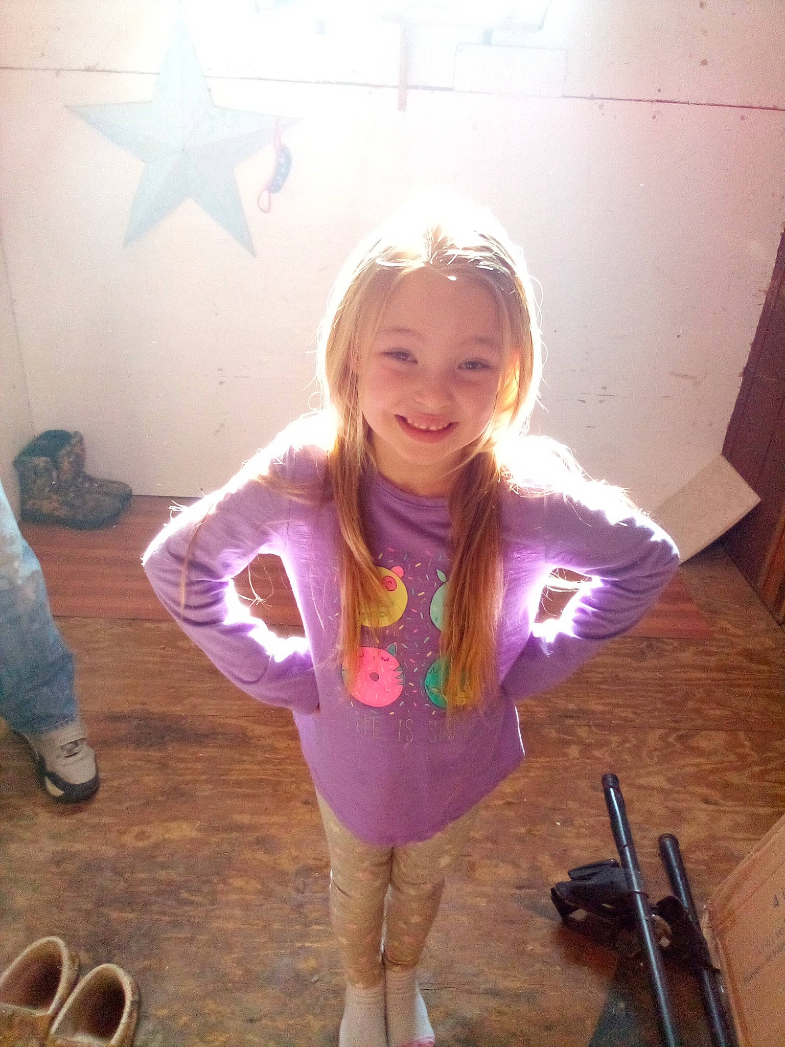 Allyah joined the competition — help win amazing prizes! blond, boot, child, cool, fashion_accessory, floor, flooring, fun, happy, hardwood, joy, magenta, pattern, person, pink, purple, sitting, sleeve, smile, toddler