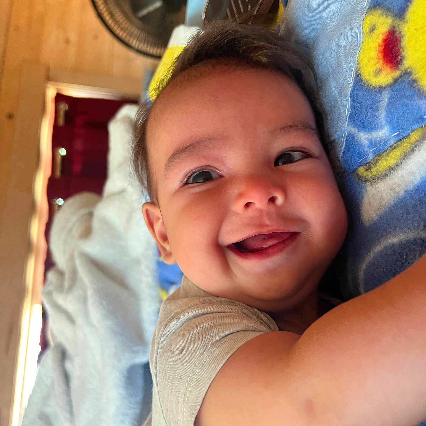Walter joined the competition — help win amazing prizes! baby, bed, bodypart, clothing, cushion, face, finger, furniture, hand, happy, head, homedecor, laughing, mouth, newborn, person, photography, portrait, smile, t_shirt