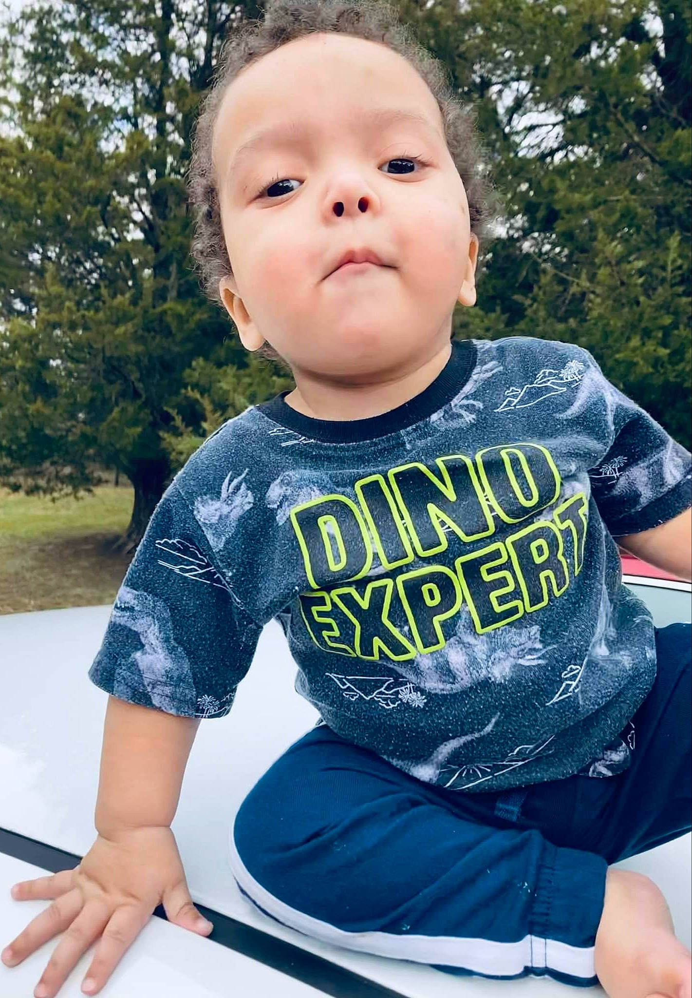 D'Quarius joined the competition — help win amazing prizes! baby, baby_toddler_clothing, cool, finger, fun, grass, happy, leisure, neck, people_in_nature, person, product, recreation, shoulder, sleeve, standing, summer, t_shirt, thigh, tree