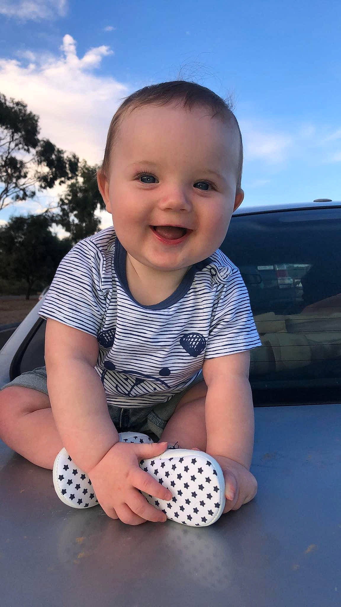 Kenai joined the competition — help win amazing prizes! baby, baby_toddler_clothing, ball, cheek, child, cool, design, eye, facial_expression, finger, foot, joy, mouth, pattern, person, play, polka_dot, smile, thumb, toddler