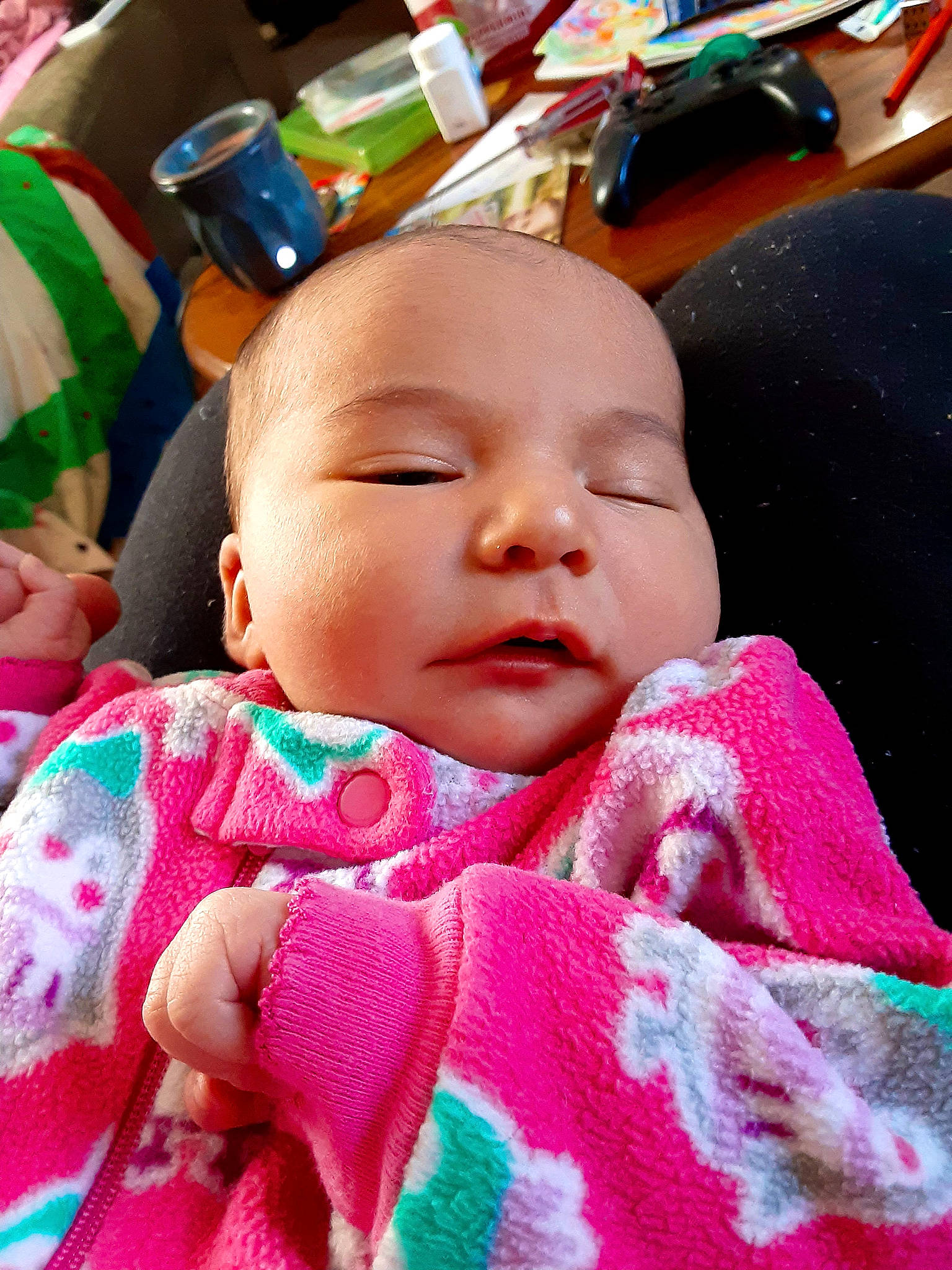 Francesca joined the competition — help win amazing prizes! baby, baby_toddler_clothing, cheek, child, craft, creative_arts, knitting, linens, magenta, person, pink, plastic_bottle, skin, sweater, textile, thread, toddler, wool, woolen, woven_fabric