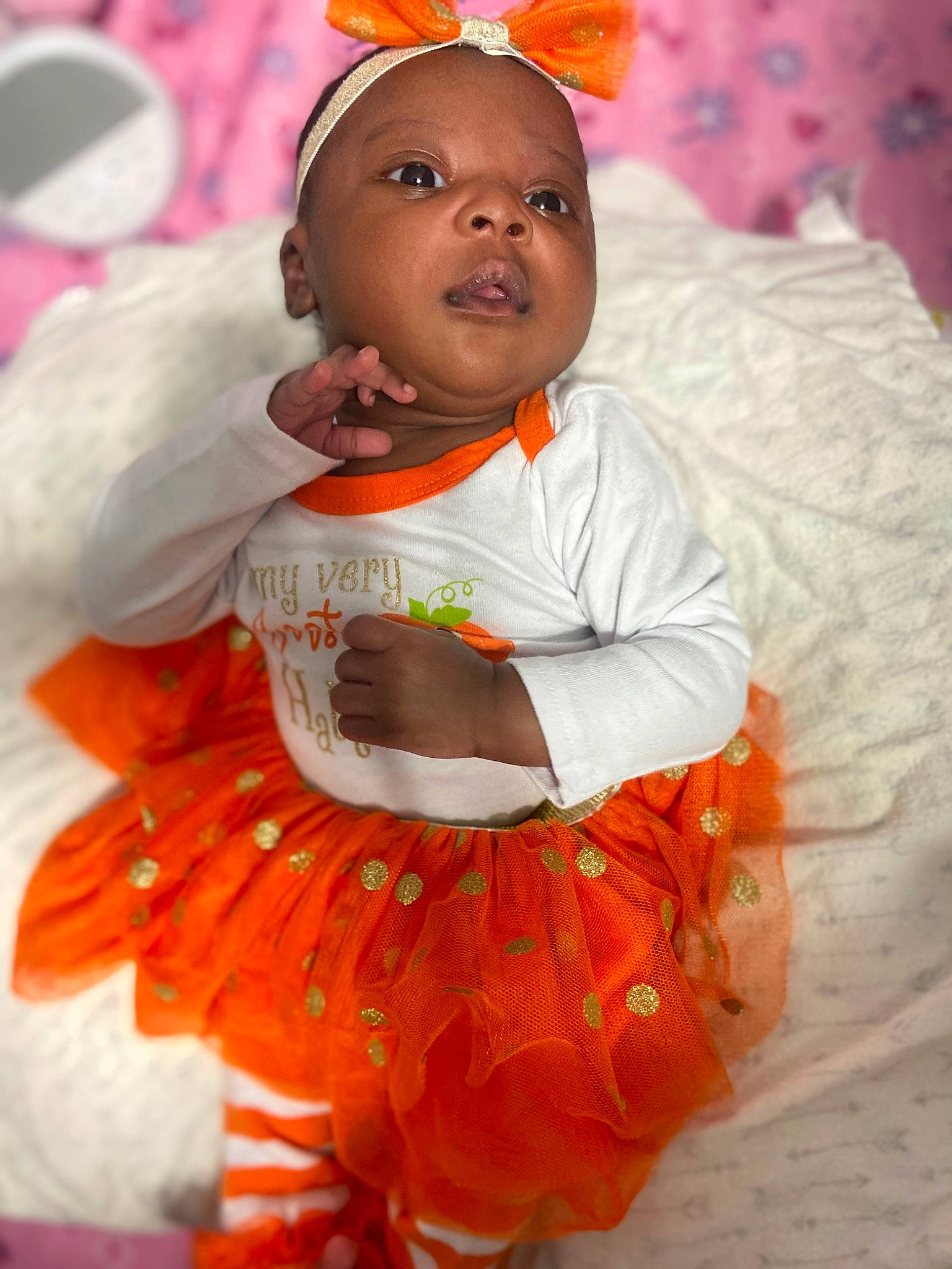 Marianna joined the competition — help win amazing prizes! abdomen, arm, baby, baby_toddler_clothing, child, costume, event, eye, face, fun, happy, head, jewellery, orange, peach, person, pink, skin, sleeve, toddler